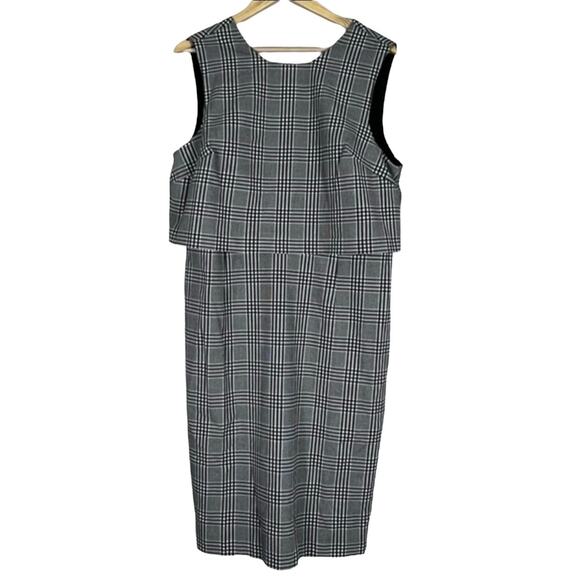 Banana Republic Dress Womens 16 Black White Plaid Sleeveless Ruffle Modest Work - Picture 1 of 5